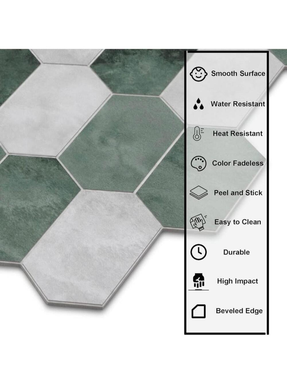 Green Hexagon Peel and Stick Backsplash Tiles - 10 Sheets - New in Box! - Picture 5 of 9